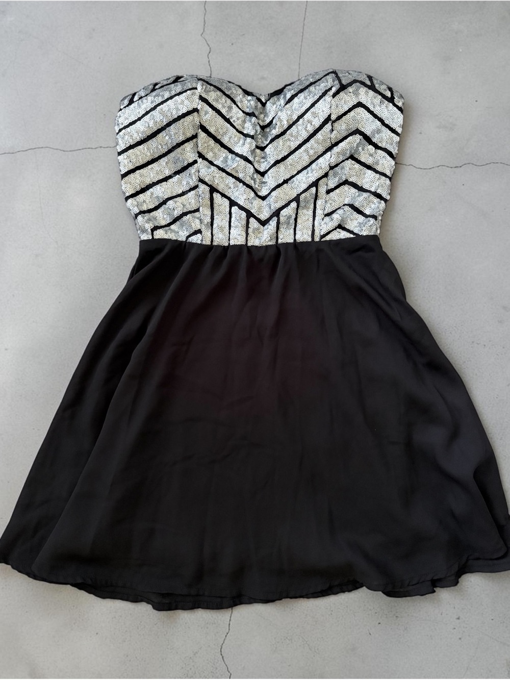 Cals Black Strapless Dress with silver rhinestone patterned bodice